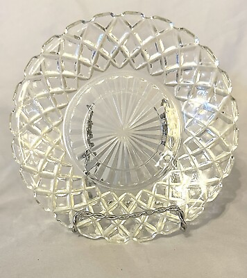 #ad Vintage Plate Clear Depression Criss Cross Glass 6quot; inches $12.00