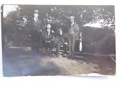 #ad Real Photo Of Four Young Men Posed Dressed In Suits Outdoors Vintage Postcard $5.99