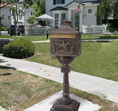 #ad Mailbox Metal Rust Free Postal Letter Slot Box Pedestal Secure Pony Lock Bronze $239.97
