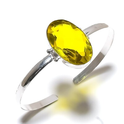#ad Natural Citrine Gemstone Cuff Bracelet Yellow 925 Sterling Silver Indian Jewelry $55.15