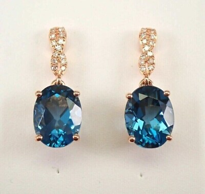 #ad 3Ct Oval Lab Created London Blue Topaz Drop Dangle Earrings 14K Rose Gold Plated $124.31