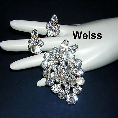 #ad WEISS Beyond BRILLIANT Dimensional RHINESTONES amp; Dazzling Icing PIN amp; EARRINGS $89.00