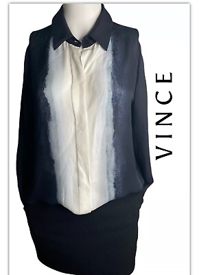 #ad Vince Oversized Button Front Blouse Black Multicolored Size 8 Reg $345 NWT $27.00