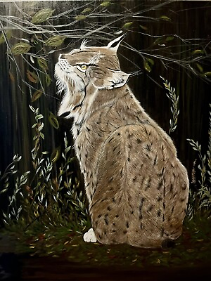 #ad Original Lynx Portrait Painting On Canvas $1200.00