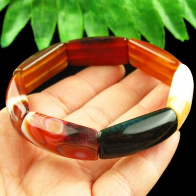#ad 31x14x8mm Red Onyx Agate Oblong Stretchy Bracelet About 7.5 inch Q07769 $19.91
