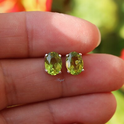 #ad 8x6mm Large Oval Natural Peridot Stud Earrings Earring 925 Silver Christmas $47.00