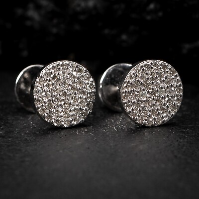 #ad Round 10K White Gold 0.22Ct Natural Diamond Cluster Stud Screw Back Earrings $350.99