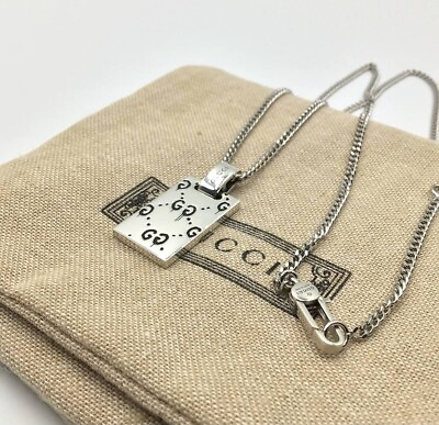 #ad Authentic Gucci Necklace Pendant ghost plate Men Women Silver 925 Fast Shipping $169.00