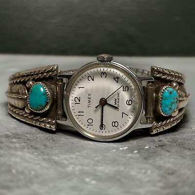 #ad Native American Sterling Silver amp; Turquoise Watch Band amp; Womens Manual Timex $99.49