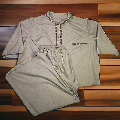 #ad Vtg Unbranded Pajamas 2 Piece set Pants Shirt Collared Brown Handmade? $23.70