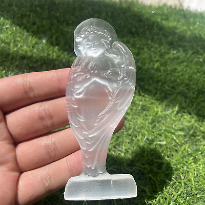 #ad 4.3#x27;#x27; Natural Selenite stone Angel Carved Quartz Crystal Decorate care 1pc $15.52