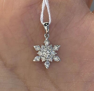 #ad Round Simulated Diamond 925 Silver Snowflake Pendant Chain 14k White Gold Plated $139.49