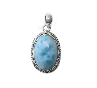 #ad 925 Sterling Silver Natural Larimar Smooth Pendant Cabochon Size 22X15MM Jewelry $16.79