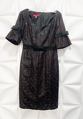 #ad Donna Ricco Collection Sz 6 Black Brown Metallic Shimmer Bow Formal Dress $83.98