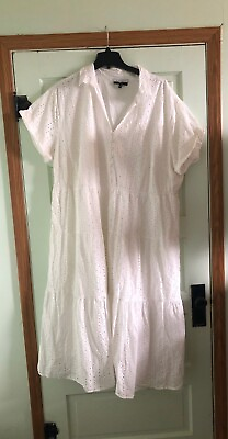 #ad ELOQUII Elements White Short Sleeve Tiered Eyelet Midi Dress Size 28 Bridal $38.95