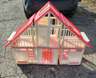 #ad Vintage 1985 Pink Barbie Dream House A Frame AS IS Retro Dreamhouse Windows Door $300.00