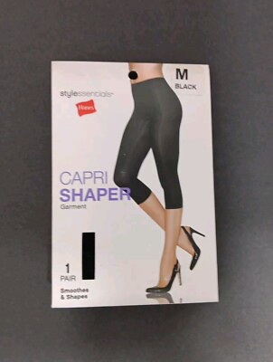 #ad HANES Style Essentials Capri Shaper Black Under Garment Legging Smoothes Shape M $9.99