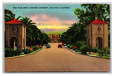 #ad Palo Alto CA Stanford University Palm Drive PA10 Linen Postcard $5.94