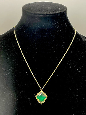 #ad Kendra Scott Adjustable Diamond Shape Green Tone Pendant Gold Tone Necklace $33.96
