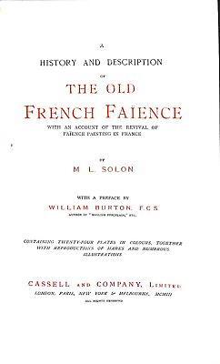 #ad A History And Description Of The Old French Faience With An Account Of The Reviv GBP 3.70