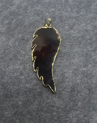 #ad Black Stone Wing Gold Tone Painted Trim Fashion Pendant Unmarked $6.99