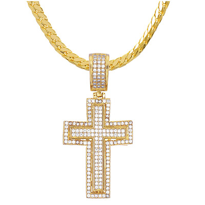 #ad 20 INCH MIAMI CUBAN CHAIN NECKLACE AND CROSS PENDANT BCH 11447 G $22.99