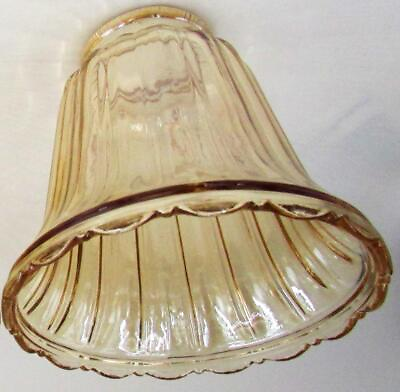 #ad Vintage Amber Glass Pendant Sconce Chandelier Lamp Shade Ribbed Scalloped Rim $10.50