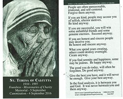#ad St. Teresa of Calcutta Prayer Card 10 pack with Two Free Bonus cards Included $12.95