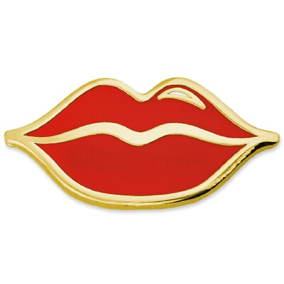 #ad PinMart#x27;s Red and Gold Lips Kissing Cute Trendy Enamel Lapel Pin $6.47