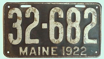 #ad Maine ME License Plate Tag Vintage 1922 County 32 # 32 682 B4 $127.95