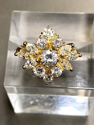 #ad Vintage 18K Round Marquise Diamond Cluster Ring 1.85cttw Vs Sz 6.5 $2200.00