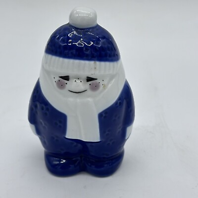 #ad Vintage Porsgrund Winter Porcelain Figurine Norway Boy White Blue Snowflake $16.99