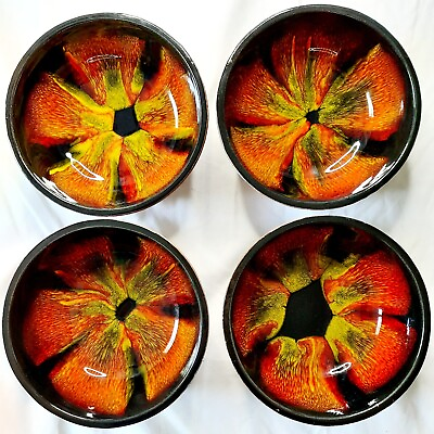 #ad 4 Sequoia Ware Bowls California Pottery 613 B USA Black Orange Red Green Yellow $49.00
