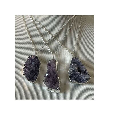 #ad Amethyst Druze Geode Natural Stone Necklace Multiples NWT $38.99