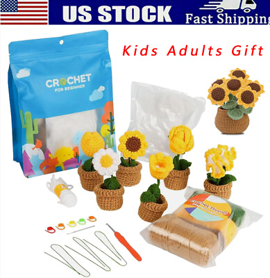 #ad Crochet Kit for Beginners Sunflower DIY Knitting Starter Kit for Adults and Kids $9.46