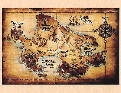 #ad Disney Peter Pan Map Of Neverland COLOR Lost Boys Skull Rock Prop Replica $3.39