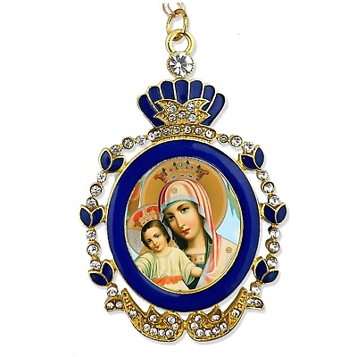 #ad Jeweled Icon Pendant Madonna and Child Virgin Mary With Christ Jesus Child $29.99
