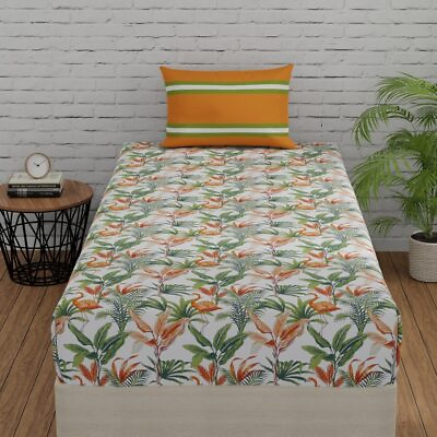 #ad Indian Beautiful Stripes Pillow Cover with Cotton Floral Design Bedsheet for Bed $52.99