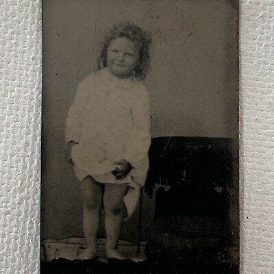 #ad Antique Tiny Dollhouse Tintype Photograph Adorable Little Baby Girl Nightgown $28.95