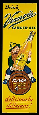 #ad VERNOR#x27;S GINGER ALE MAN ON BARREL 48quot; HEAVY DUTY USA MADE METAL ADVERTISING SIGN $235.20