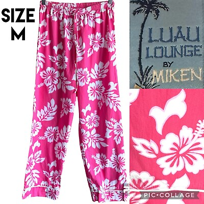 #ad Miken Womens Pants Hawaiian Cover Up Pull On Drawstring Pink Floral Wide Leg M $19.88