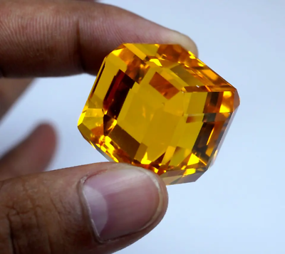 #ad 151 Ct Brazilian Certified Natural Shiny Yellow Citrine Cube Cut Loose Gemstone $20.53