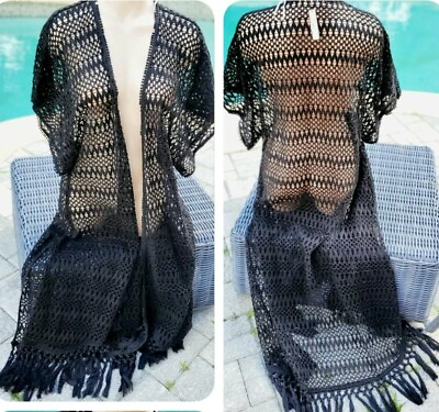 #ad Victorias Secret Rare Vintage CoverUp L XL swim crochet robe long maxi fringed $99.00