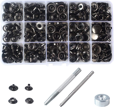#ad Heavy Duty Snap Fasteners Button Kit 70 Sets 15Mm 5 8quot; Metal Snaps for Leather $19.99