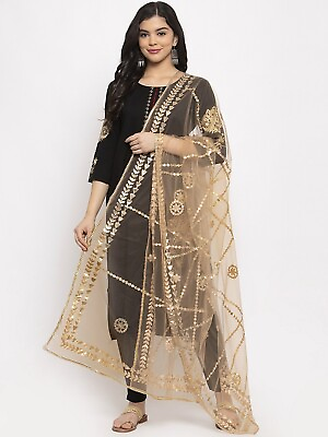 #ad Beige amp; Gold Toned Net Dupatta With Embellished Gotta Patti Free Shipping $16.19