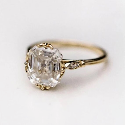 #ad Womens 4Ct Asscher Cut Moissanite Engagement Wedding Ring 14K Yellow Gold Plated $96.64