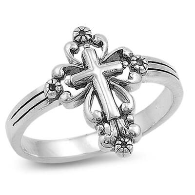 #ad Sterling Silver Classic Vintage Cross Ring Christian Religious 925 Sizes 5 12 $15.49