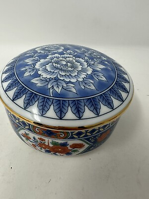 #ad Vintage Tiffany amp; Co. Imari Floral Pattern Porcelain Round Trinket Box With Lid $45.00
