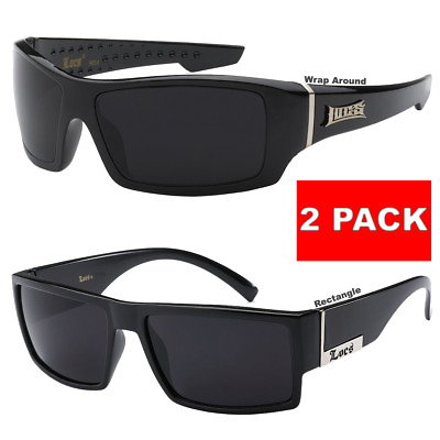 2 Pack LOCS Rectangular Gangster Black Shades Mens Sunglasses Cholo Dark Lens $15.99