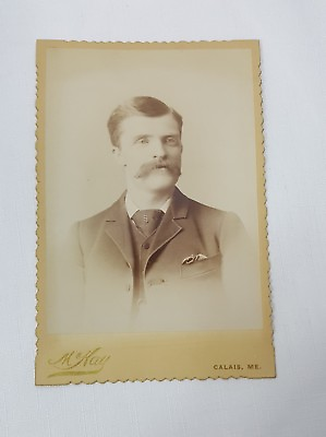 #ad Cabinet Card Photo Portrait Man with Giant Handlebar Mustache McKay Calais ME $9.99